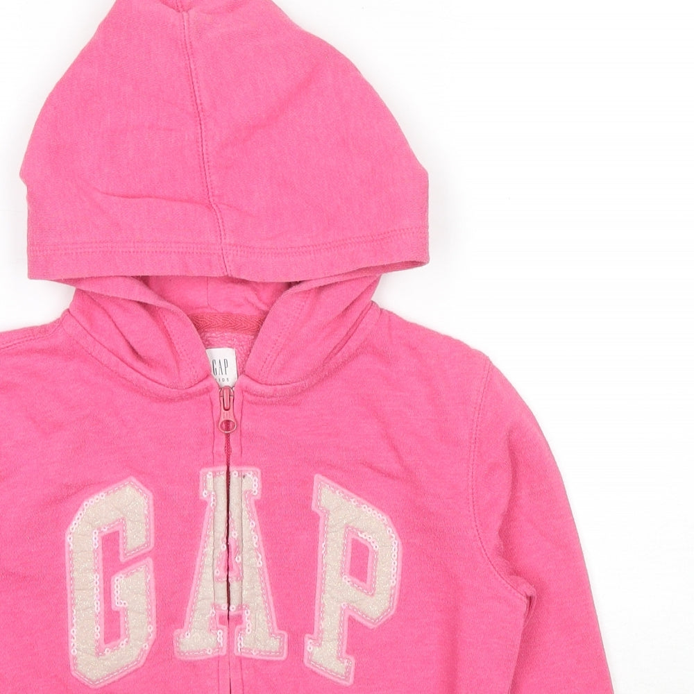 Gap Girls Pink Cotton Full Zip Hoodie Size 8-9 Years Zip - Glitter Logo
