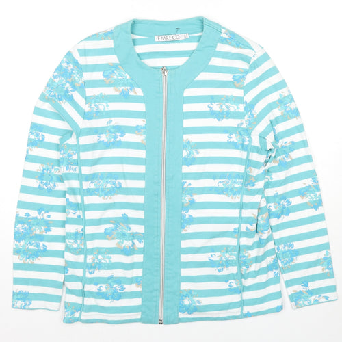 Emreco Womens Blue Striped Cotton Full Zip Sweatshirt Size 14 Zip - Flowers