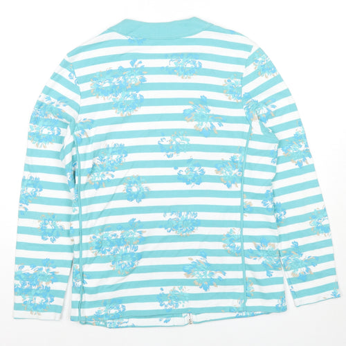 Emreco Womens Blue Striped Cotton Full Zip Sweatshirt Size 14 Zip - Flowers