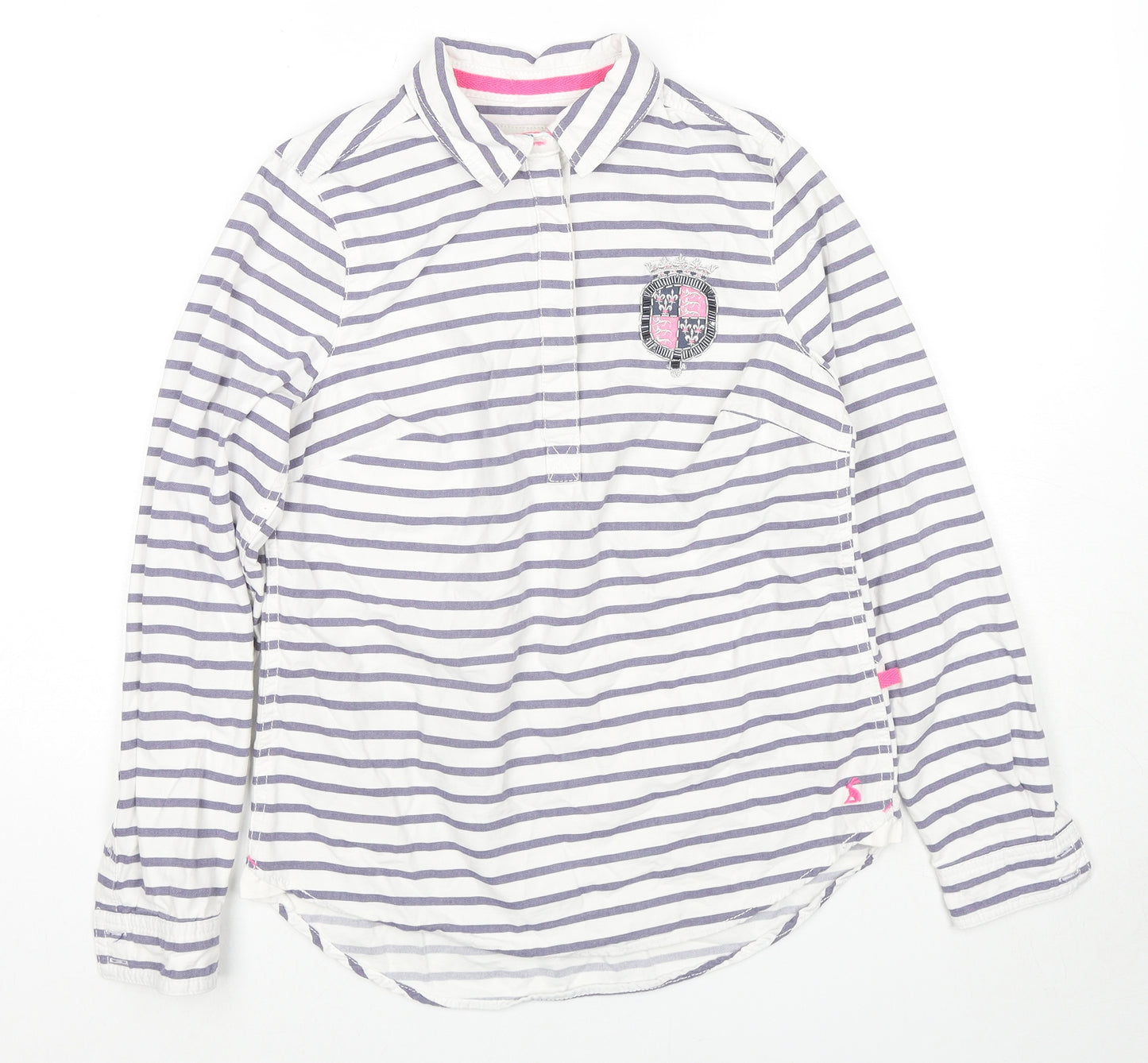 Badminton Womens White Striped Cotton Pullover Sweatshirt Size 6 Button - Beaded Logo Detail