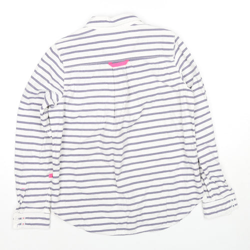 Badminton Womens White Striped Cotton Pullover Sweatshirt Size 6 Button - Beaded Logo Detail