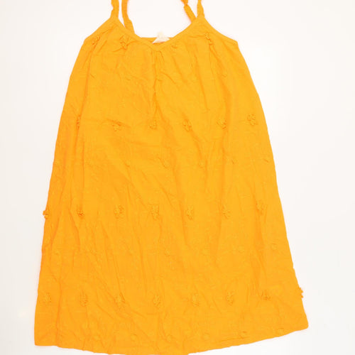 Per Una Womens Orange 100% Cotton Tank Dress Size 8 V-Neck Pullover - Embroidered Flowers