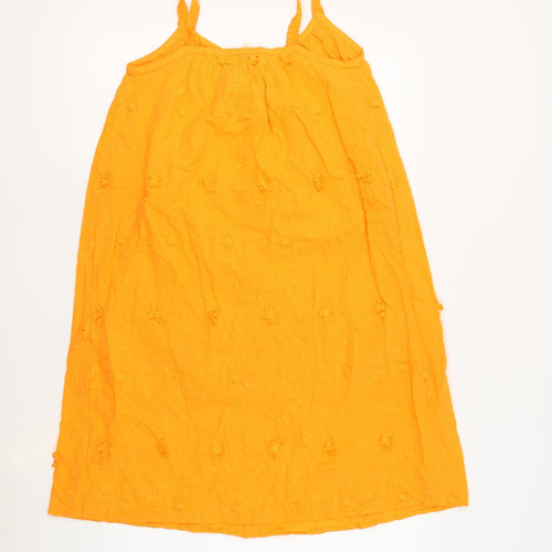 Per Una Womens Orange 100% Cotton Tank Dress Size 8 V-Neck Pullover - Embroidered Flowers