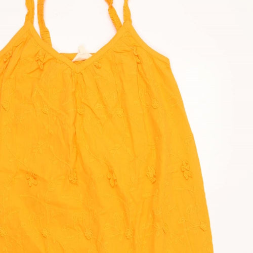 Per Una Womens Orange 100% Cotton Tank Dress Size 8 V-Neck Pullover - Embroidered Flowers