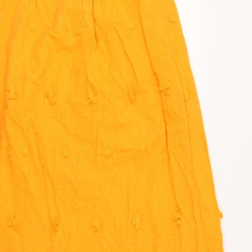 Per Una Womens Orange 100% Cotton Tank Dress Size 8 V-Neck Pullover - Embroidered Flowers