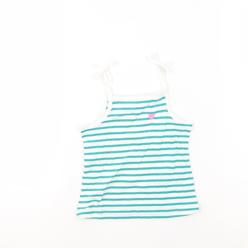 Marks and Spencer Girls White Striped 100% Cotton Basic Tank Size 3-4 Years Square Neck Pullover - Embroidered Heart