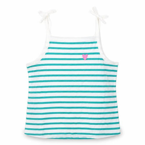 Marks and Spencer Girls White Striped 100% Cotton Basic Tank Size 3-4 Years Square Neck Pullover - Embroidered Heart