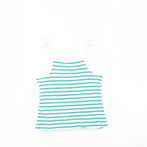 Marks and Spencer Girls White Striped 100% Cotton Basic Tank Size 3-4 Years Square Neck Pullover - Embroidered Heart