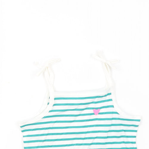 Marks and Spencer Girls White Striped 100% Cotton Basic Tank Size 3-4 Years Square Neck Pullover - Embroidered Heart