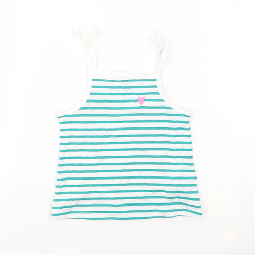 Marks and Spencer Girls White Striped 100% Cotton Basic Tank Size 3-4 Years Square Neck Pullover - Embroidered Heart