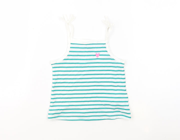 Marks and Spencer Girls White Striped 100% Cotton Basic Tank Size 3-4 Years Square Neck Pullover - Embroidered Heart