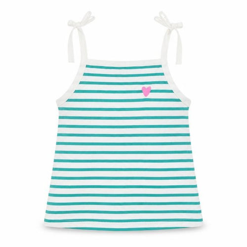 Marks and Spencer Girls White Striped 100% Cotton Basic Tank Size 3-4 Years Square Neck Pullover - Embroidered Heart