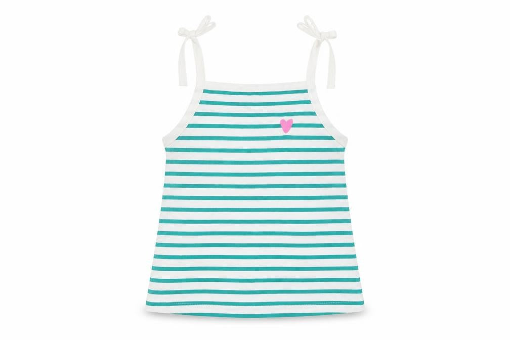 Marks and Spencer Girls White Striped 100% Cotton Basic Tank Size 3-4 Years Square Neck Pullover - Embroidered Heart