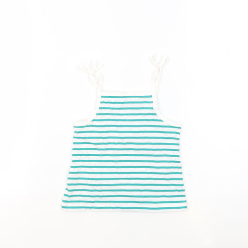 Marks and Spencer Girls White Striped 100% Cotton Basic Tank Size 3-4 Years Square Neck Pullover - Embroidered Heart