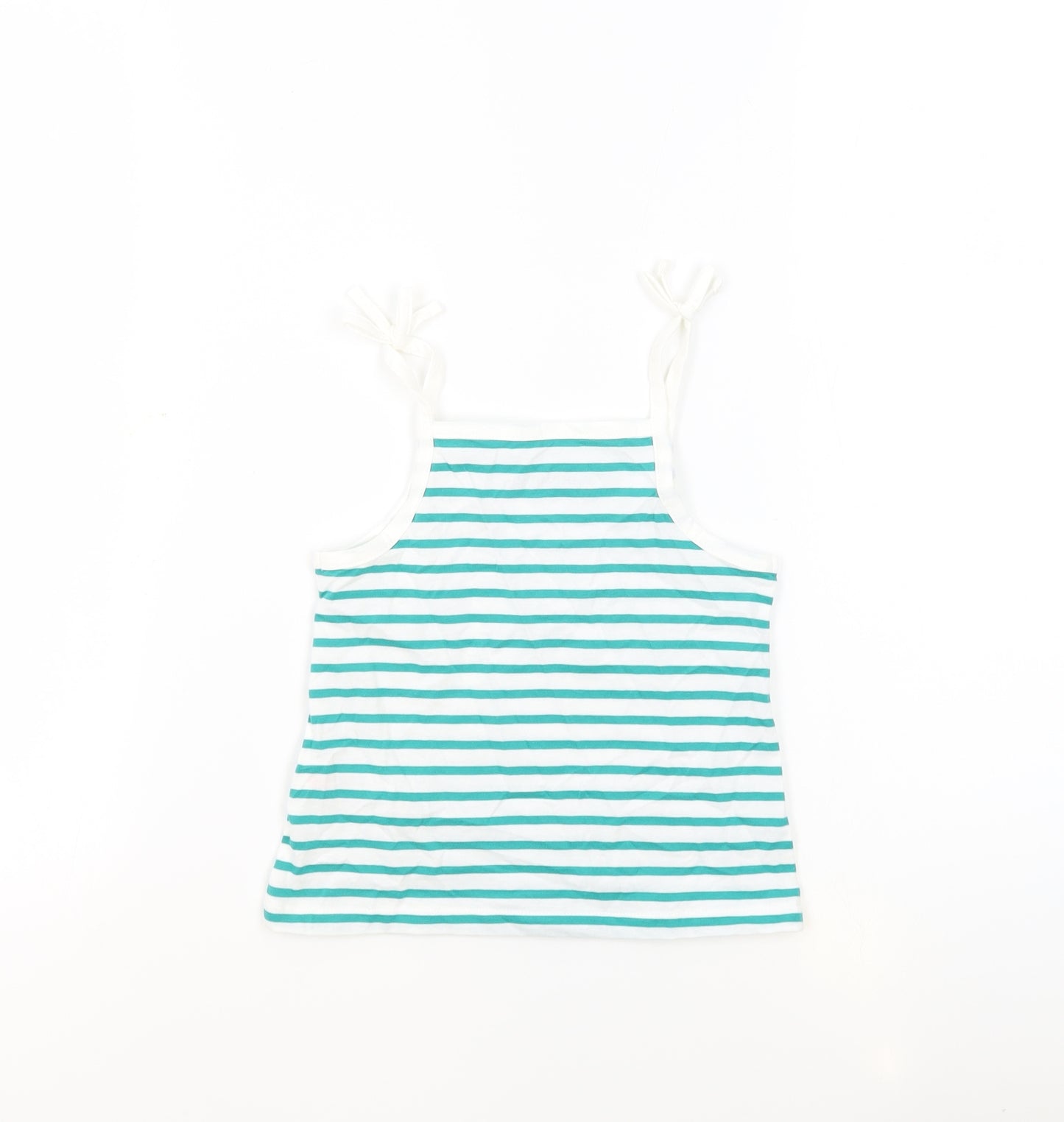 Marks and Spencer Girls White Striped 100% Cotton Basic Tank Size 3-4 Years Square Neck Pullover - Embroidered Heart