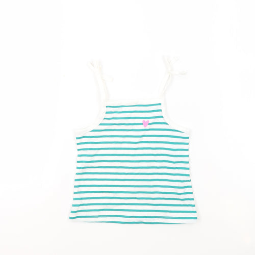 Marks and Spencer Girls White Striped 100% Cotton Basic Tank Size 2-3 Years Square Neck Pullover - Embroidered Heart