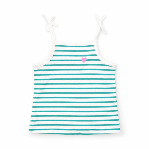 Marks and Spencer Girls White Striped 100% Cotton Basic Tank Size 2-3 Years Square Neck Pullover - Embroidered Heart