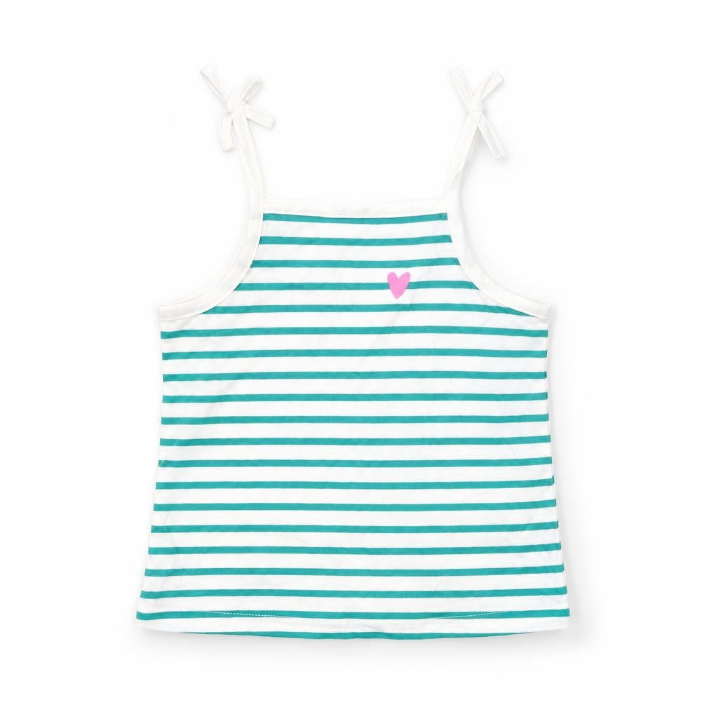 Marks and Spencer Girls White Striped 100% Cotton Basic Tank Size 2-3 Years Square Neck Pullover - Embroidered Heart
