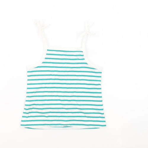 Marks and Spencer Girls White Striped 100% Cotton Basic Tank Size 2-3 Years Square Neck Pullover - Embroidered Heart