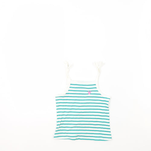 Marks and Spencer Girls White Striped 100% Cotton Basic Tank Size 2-3 Years Square Neck Pullover - Embroidered Heart