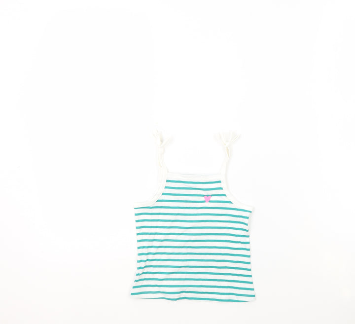 Marks and Spencer Girls White Striped 100% Cotton Basic Tank Size 2-3 Years Square Neck Pullover - Embroidered Heart