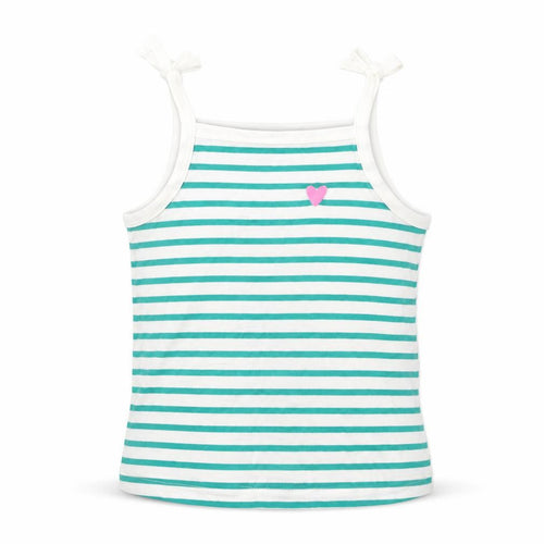 Marks and Spencer Girls White Striped 100% Cotton Basic Tank Size 2-3 Years Square Neck Pullover - Embroidered Heart