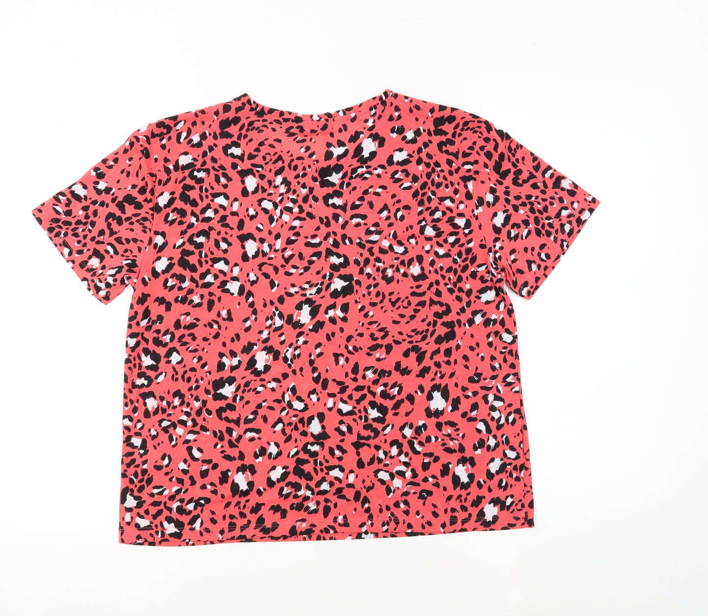 Marks and Spencer Womens Pink Animal Print Polyester Basic T-Shirt Size 14 Round Neck - Leopard Print