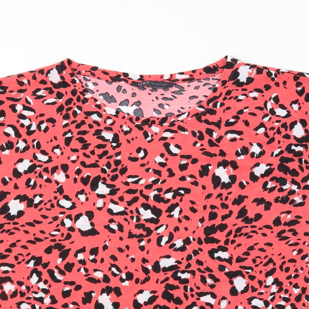 Marks and Spencer Womens Pink Animal Print Polyester Basic T-Shirt Size 14 Round Neck - Leopard Print