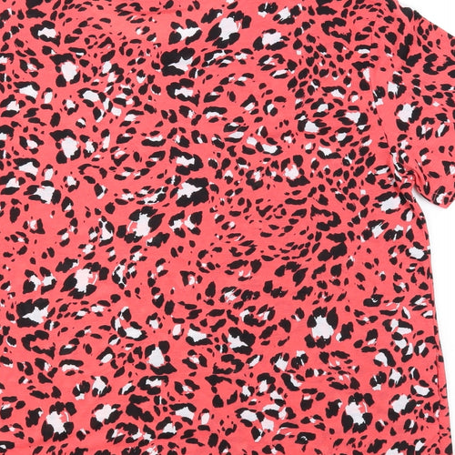Marks and Spencer Womens Pink Animal Print Polyester Basic T-Shirt Size 14 Round Neck - Leopard Print