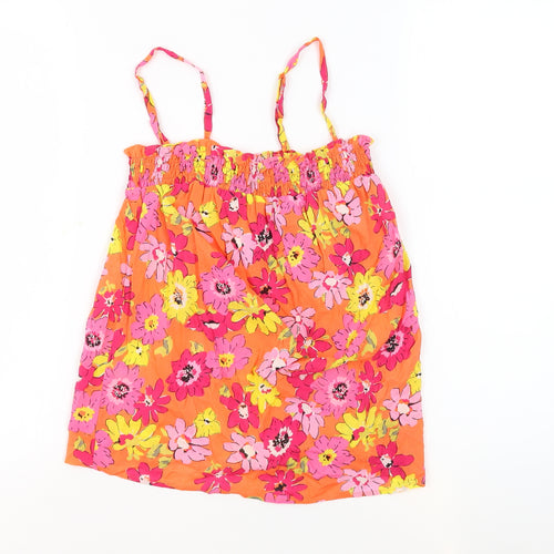 Marks and Spencer Womens Orange Floral 100% Cotton Basic Tank Size 6 Square Neck - Sheer