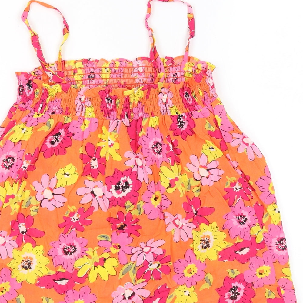 Marks and Spencer Womens Orange Floral 100% Cotton Basic Tank Size 6 Square Neck - Sheer