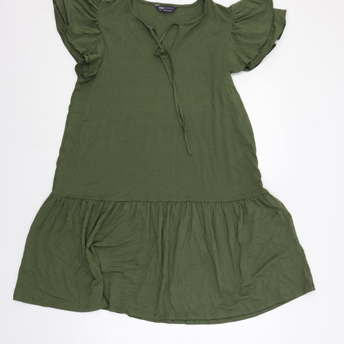 Marks and Spencer Womens Green Viscose A-Line Size 14 V-Neck Tie - Ruffle