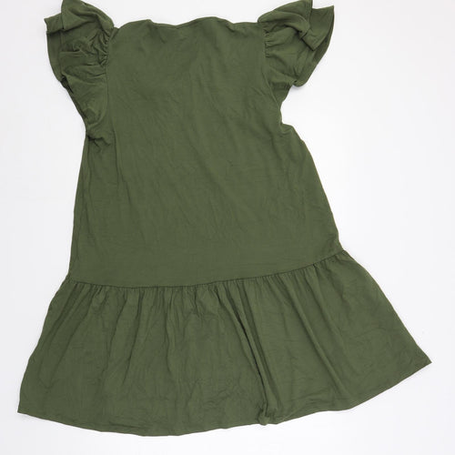 Marks and Spencer Womens Green Viscose A-Line Size 14 V-Neck Tie - Ruffle
