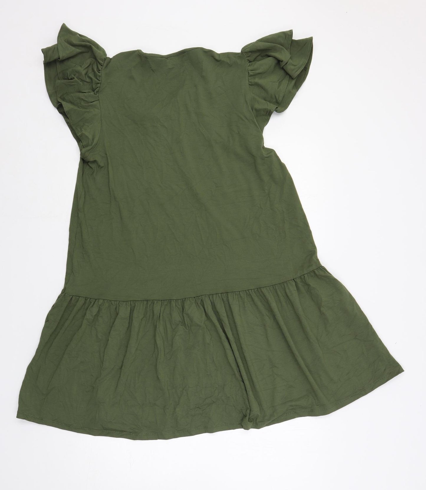 Marks and Spencer Womens Green Viscose A-Line Size 14 V-Neck Tie - Ruffle