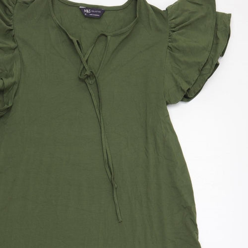 Marks and Spencer Womens Green Viscose A-Line Size 14 V-Neck Tie - Ruffle