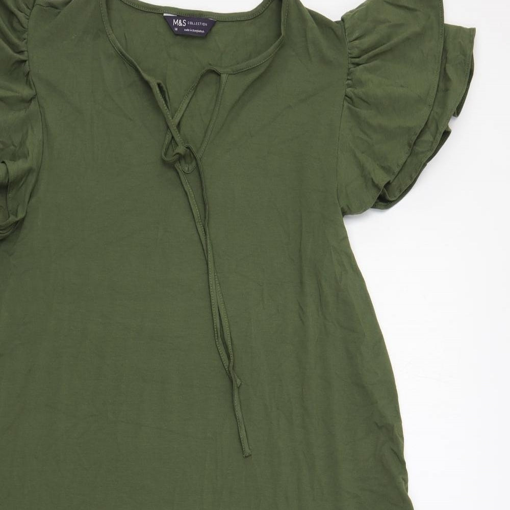 Marks and Spencer Womens Green Viscose A-Line Size 14 V-Neck Tie - Ruffle