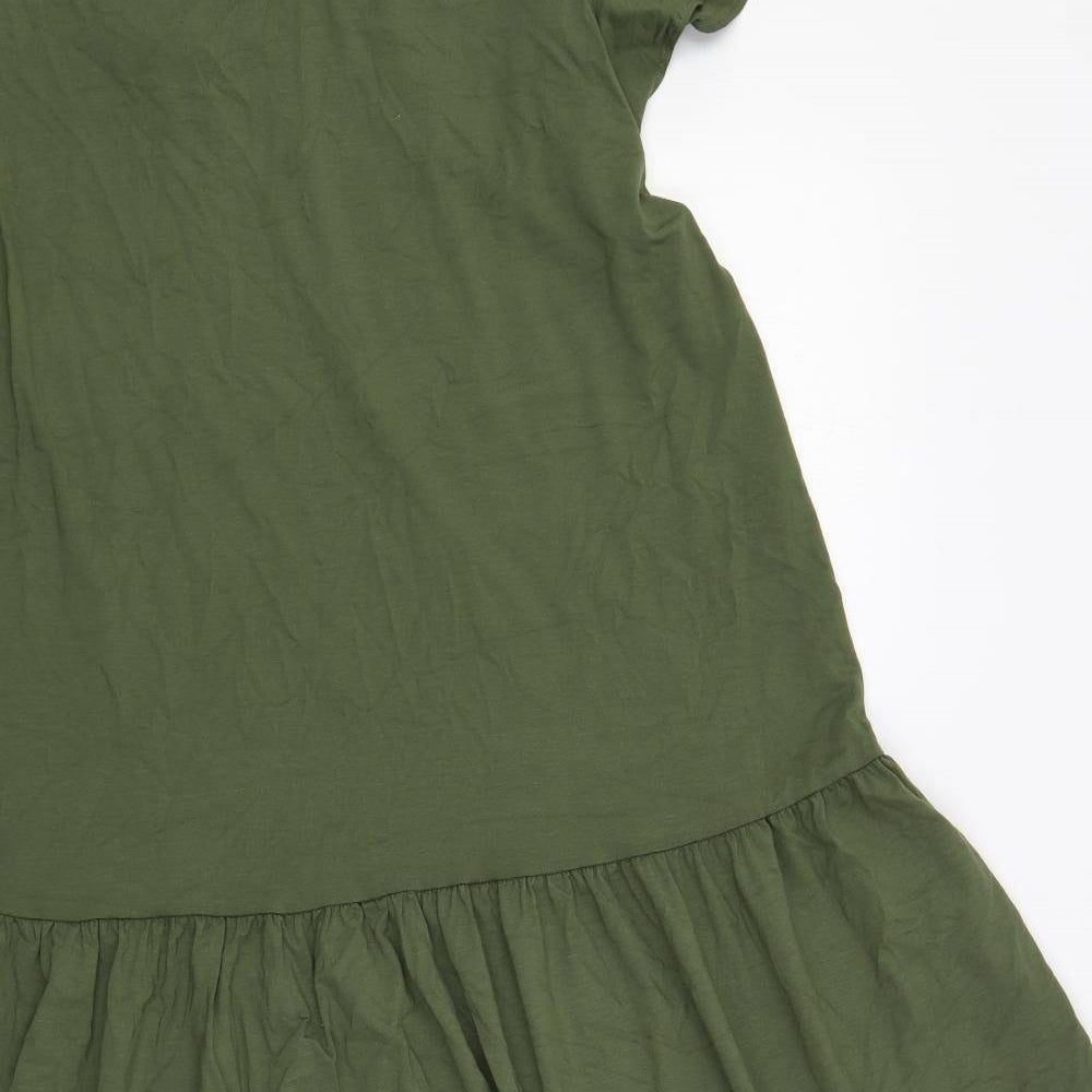 Marks and Spencer Womens Green Viscose A-Line Size 14 V-Neck Tie - Ruffle