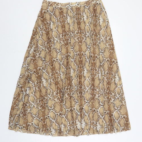 Marks and Spencer Womens Brown Animal Print Polyester Pleated Skirt Size 12 - Snake Print Elastic Waist