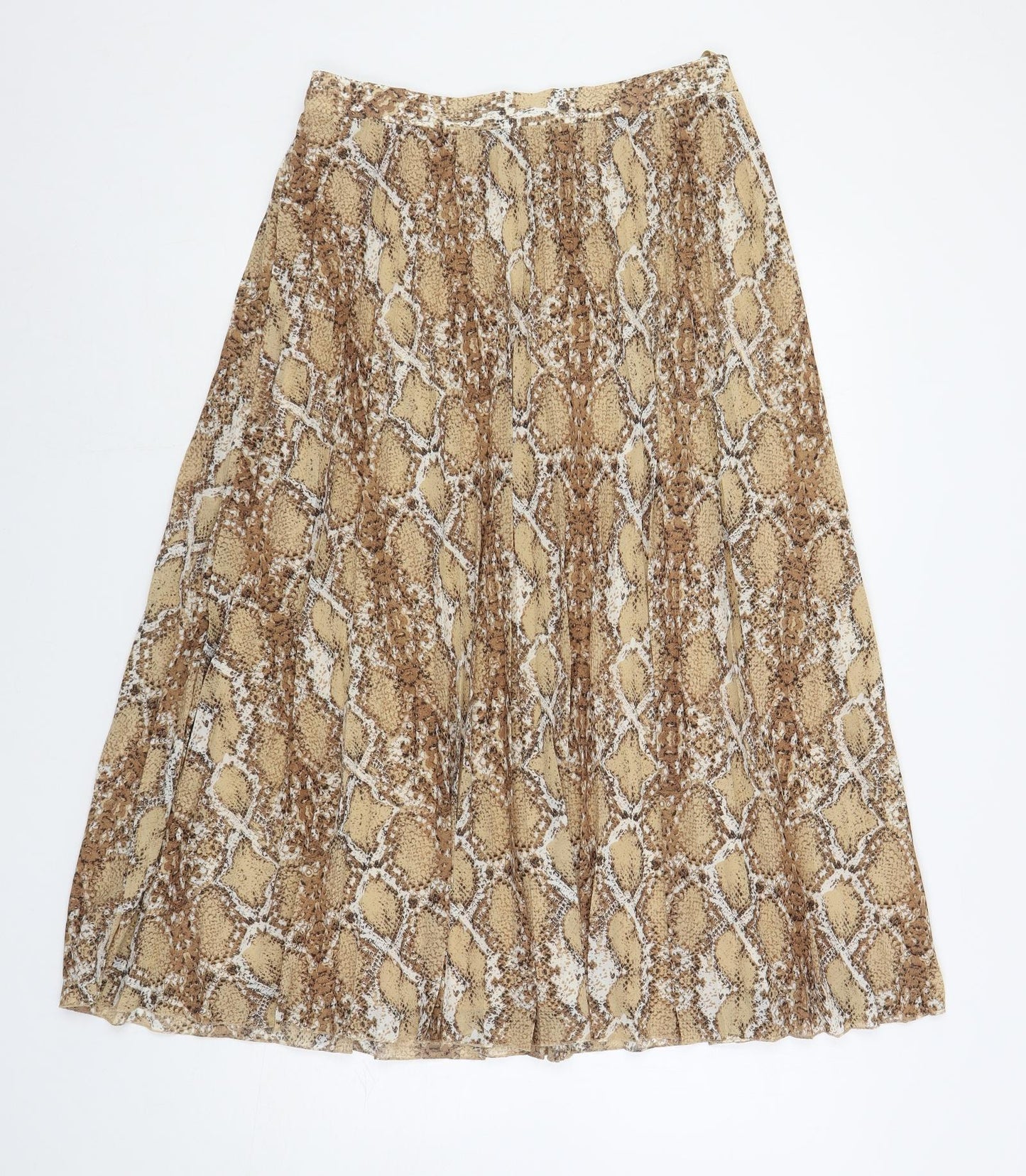 Marks and Spencer Womens Brown Animal Print Polyester Pleated Skirt Size 12 - Snake Print Elastic Waist