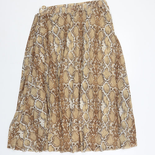 Marks and Spencer Womens Brown Animal Print Polyester Pleated Skirt Size 12 - Snake Print Elastic Waist