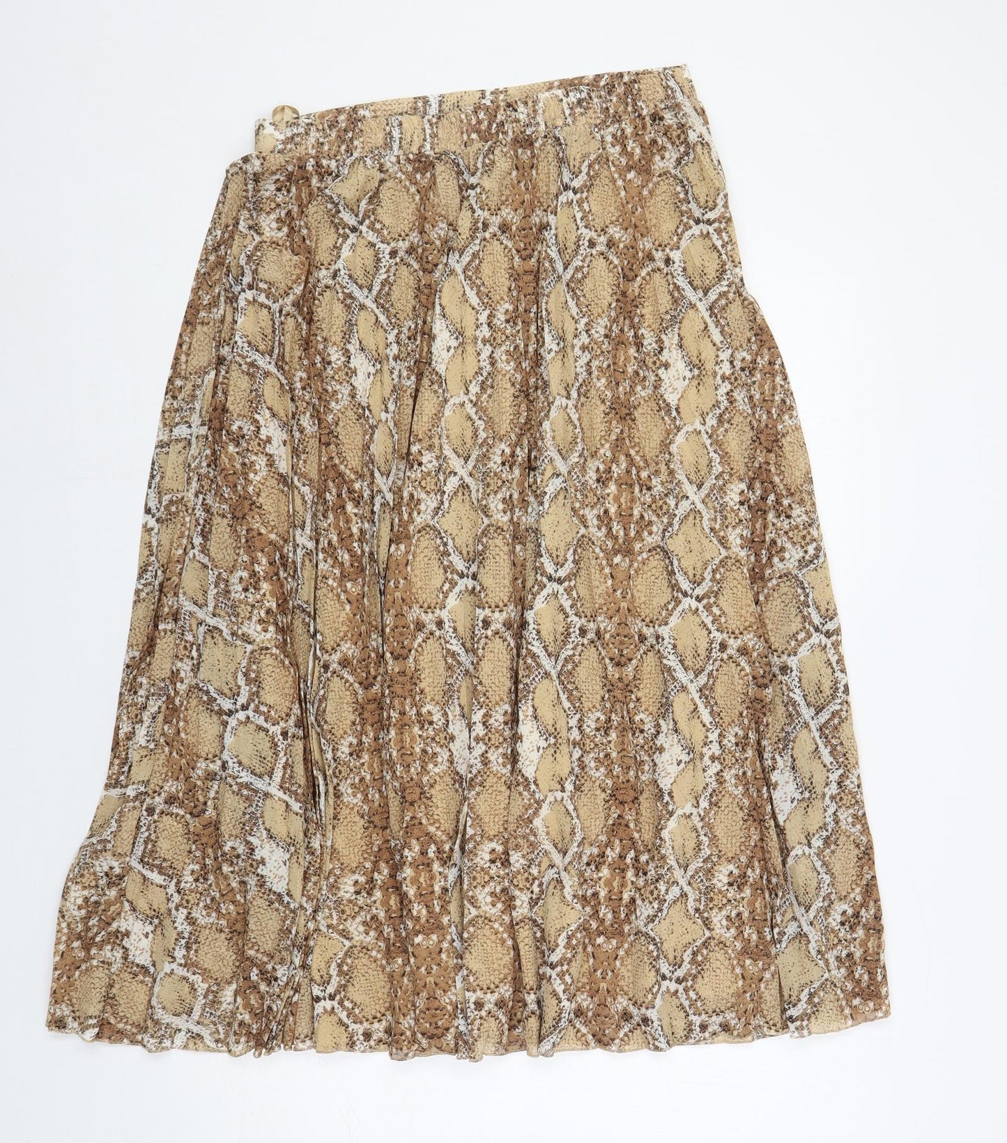 Marks and Spencer Womens Brown Animal Print Polyester Pleated Skirt Size 12 - Snake Print Elastic Waist