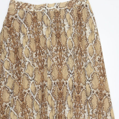 Marks and Spencer Womens Brown Animal Print Polyester Pleated Skirt Size 12 - Snake Print Elastic Waist