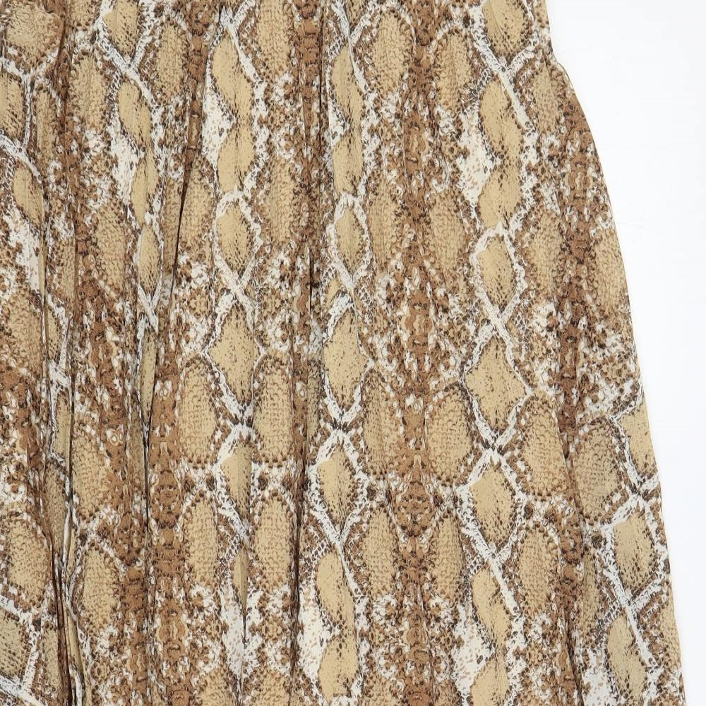 Marks and Spencer Womens Brown Animal Print Polyester Pleated Skirt Size 12 - Snake Print Elastic Waist