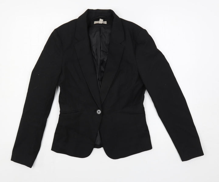 H&M Womens Black Jacket Blazer Size 8 Button