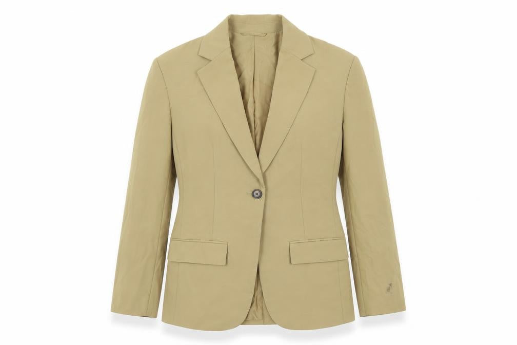 Front view of Marks & Spencer women’s beige jacket blazer, size UK 8, button