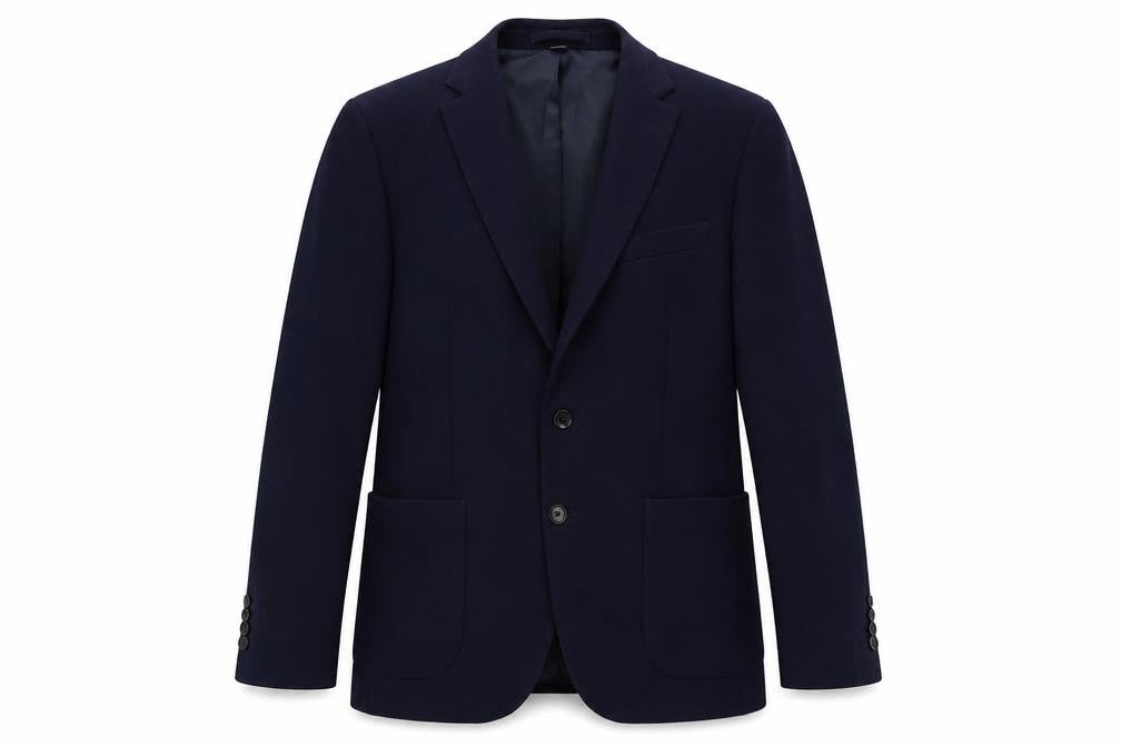 Front view of Marks & Spencer men’s blue polyamide jacket blazer, size 40, regular