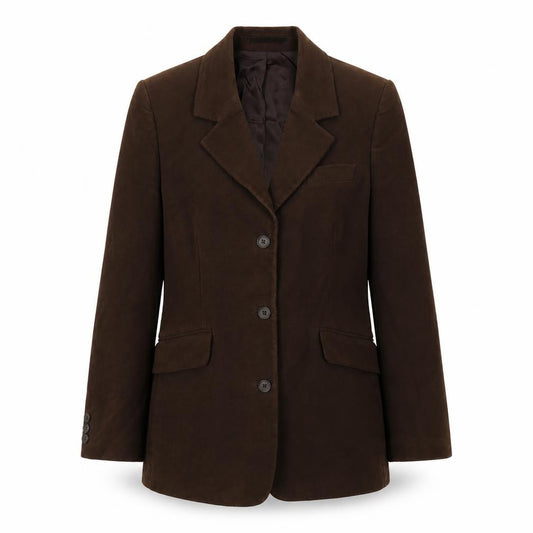 Front view of Racing Green women’s brown jacket blazer, size UK 10, button