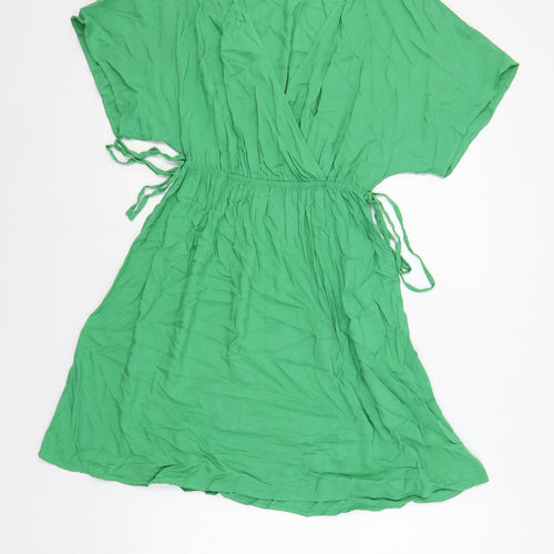 Marks and Spencer Womens Green Viscose A-Line Size 8 V-Neck Pullover - Tie Side