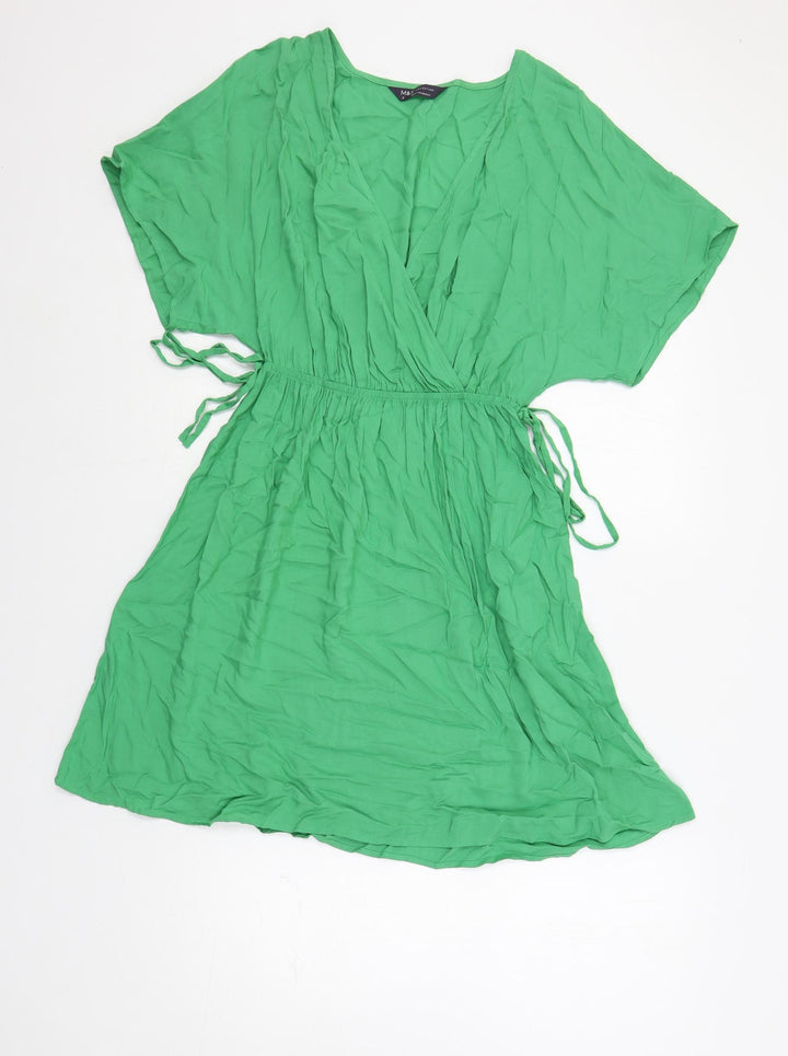 Marks and Spencer Womens Green Viscose A-Line Size 8 V-Neck Pullover - Tie Side