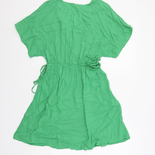 Marks and Spencer Womens Green Viscose A-Line Size 8 V-Neck Pullover - Tie Side